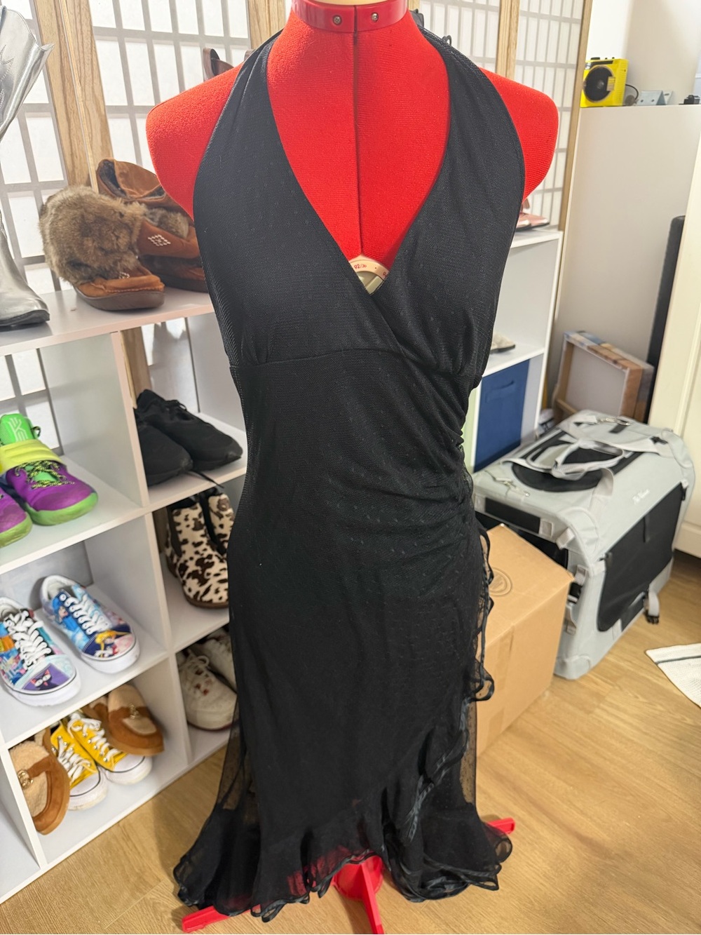 Black Halter-Style Wrap Dress - Elegant Evening Dress